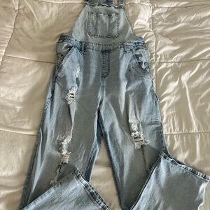 Xhilaration Light Blue Distressed Women Jeans Overalls